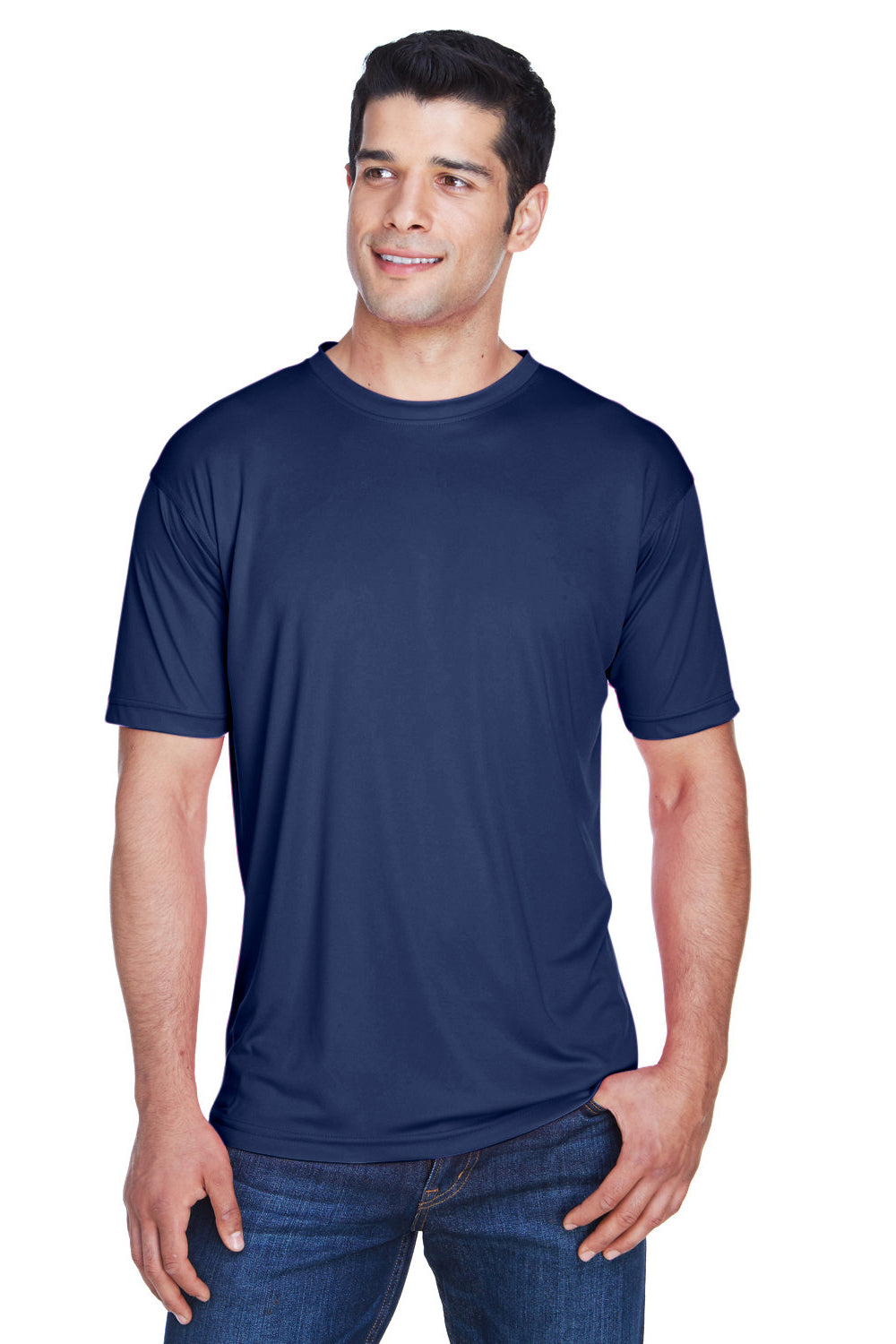 UltraClub Mens Cool & Dry Performance Moisture Wicking Short Sleeve Crewneck T-Shirt - Navy Blue - Closeout