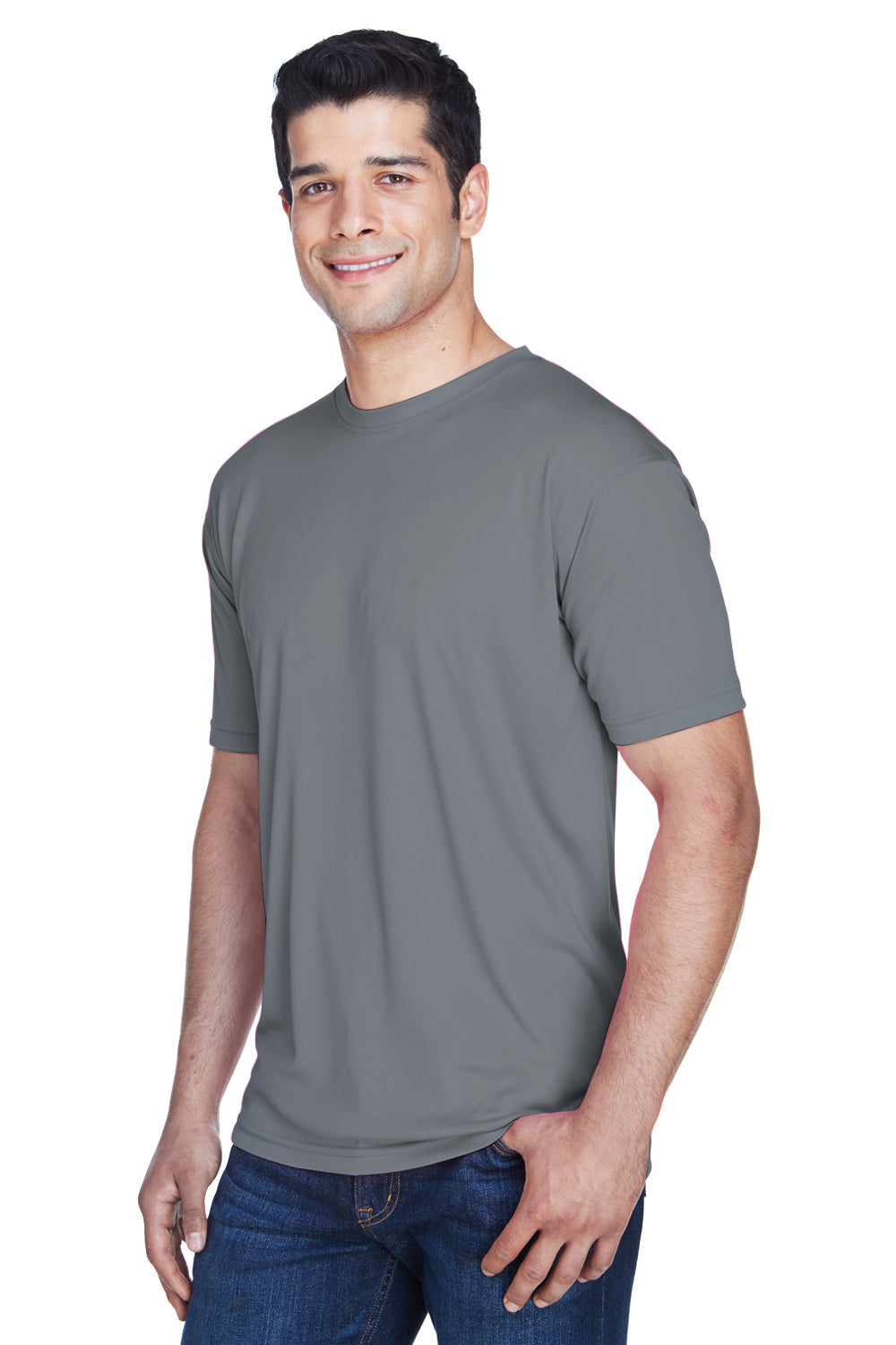 UltraClub Mens Cool & Dry Performance Moisture Wicking Short Sleeve Crewneck T-Shirt - Charcoal Grey - Closeout