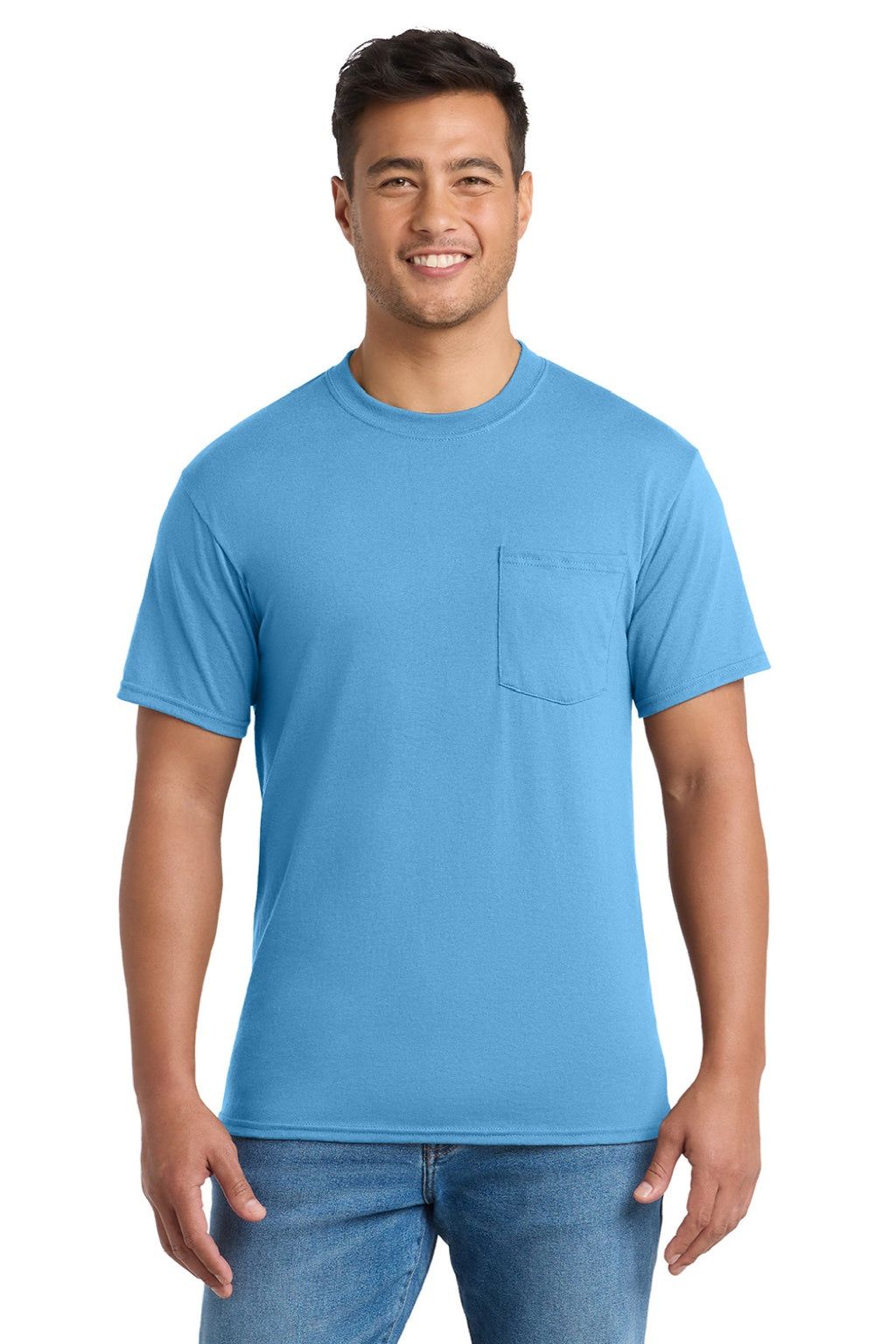 Mens Core Short Sleeve Crewneck T-Shirt w/ Pocket - Aquatic Blue