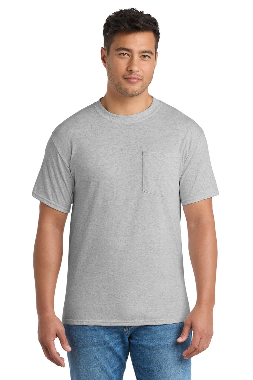 Mens Core Short Sleeve Crewneck T-Shirt w/ Pocket - Ash Grey