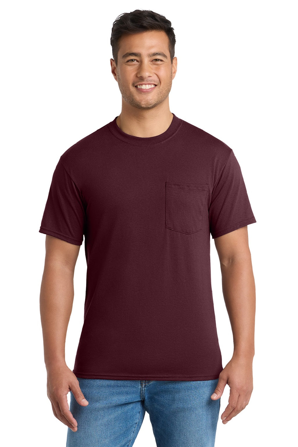 Mens Core Short Sleeve Crewneck T-Shirt w/ Pocket - Athletic Maroon