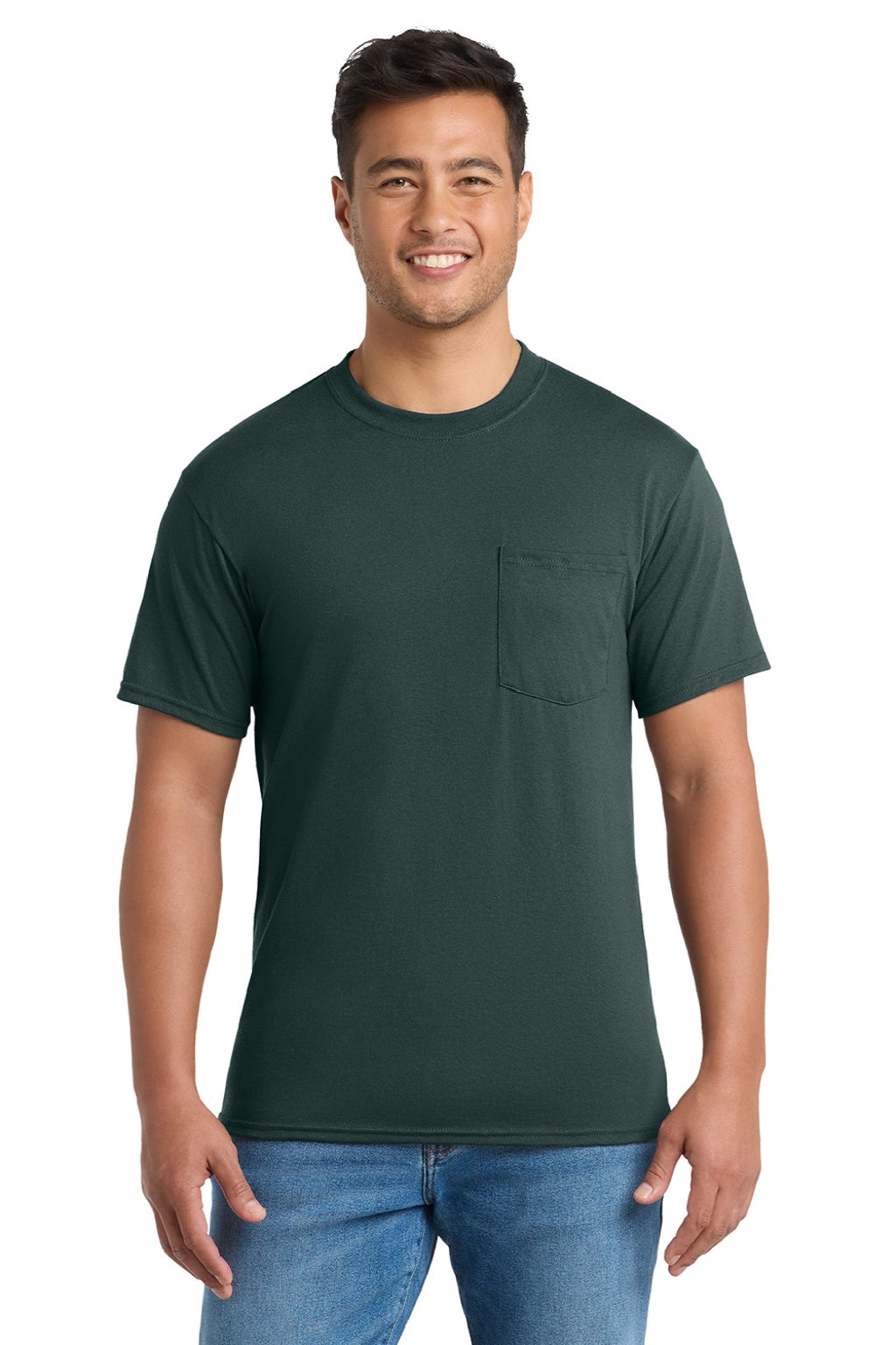 Mens Core Short Sleeve Crewneck T-Shirt w/ Pocket - Dark Green