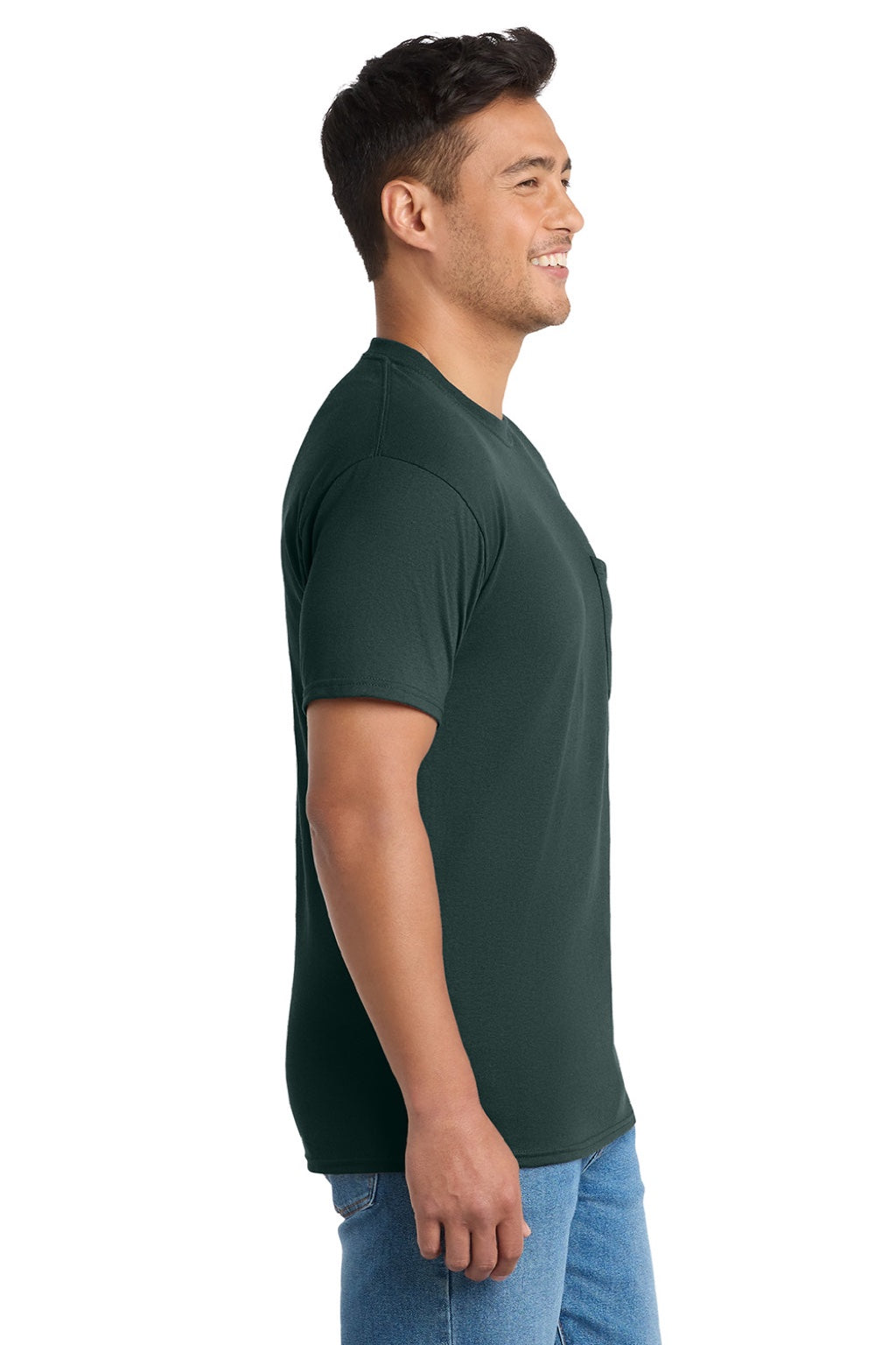 Mens Core Short Sleeve Crewneck T-Shirt w/ Pocket - Dark Green