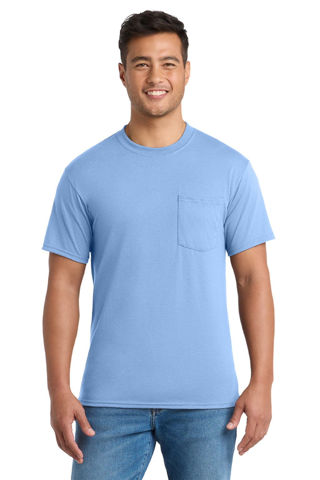Mens Core Short Sleeve Crewneck T-Shirt w/ Pocket - Light Blue