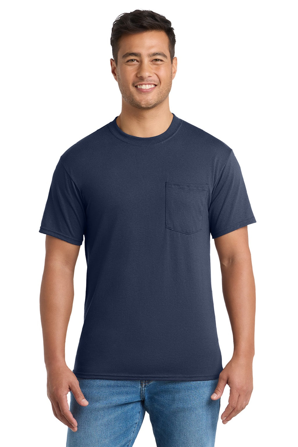 Mens Core Short Sleeve Crewneck T-Shirt w/ Pocket - Navy Blue