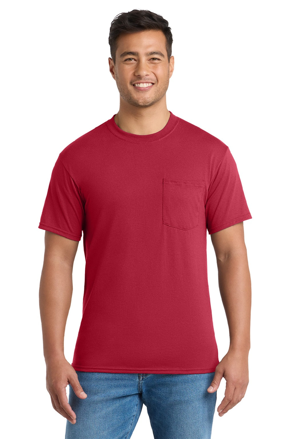 Mens Core Short Sleeve Crewneck T-Shirt w/ Pocket - Red