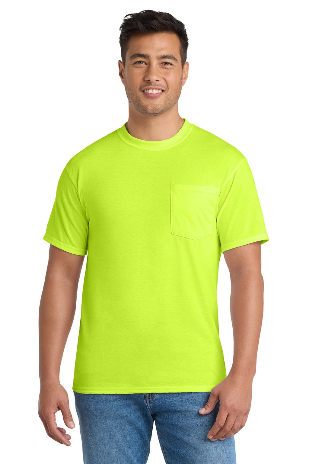 Mens Core Short Sleeve Crewneck T-Shirt w/ Pocket - Safety Green