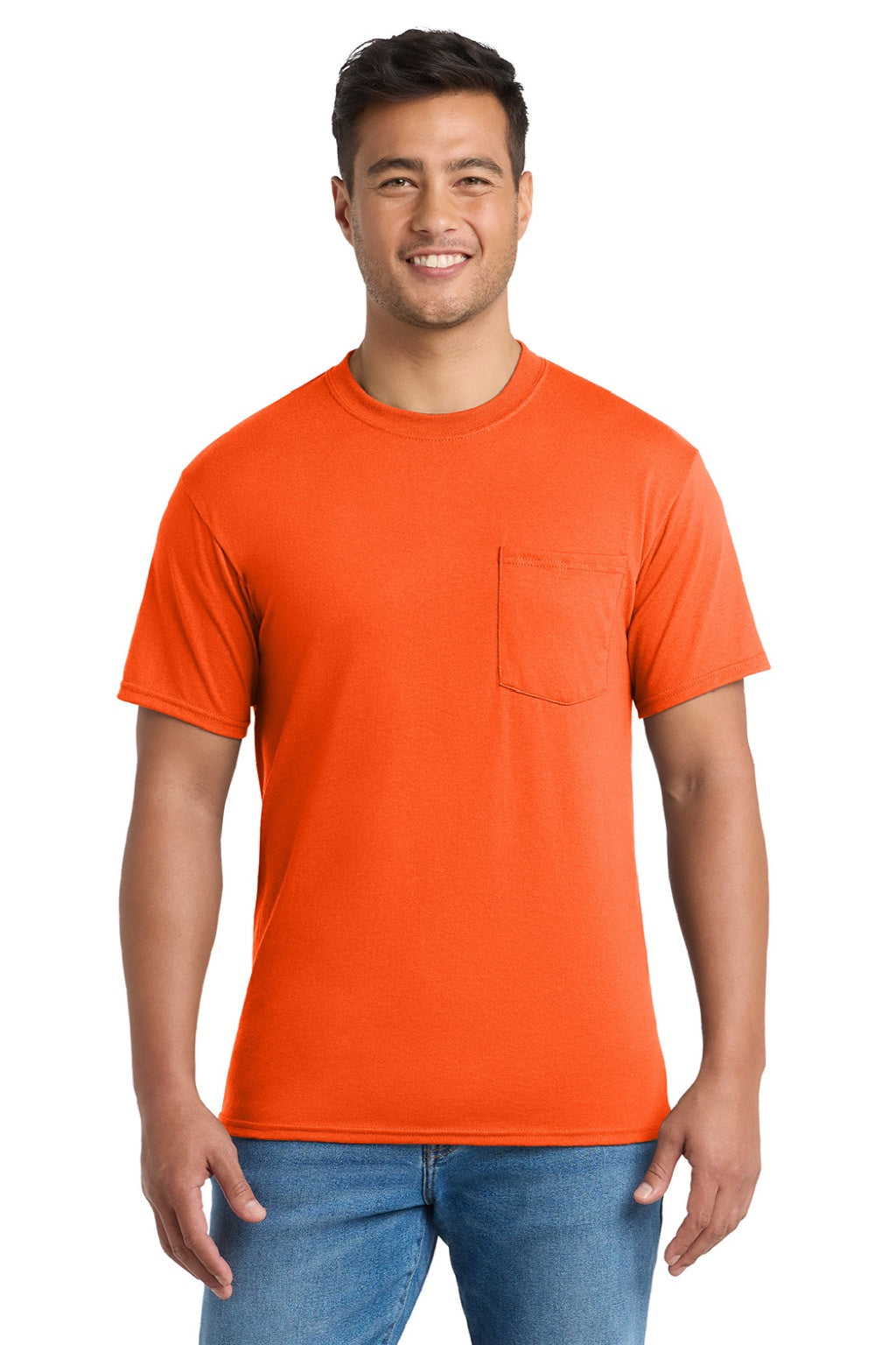 Mens Core Short Sleeve Crewneck T-Shirt w/ Pocket - Safety Orange