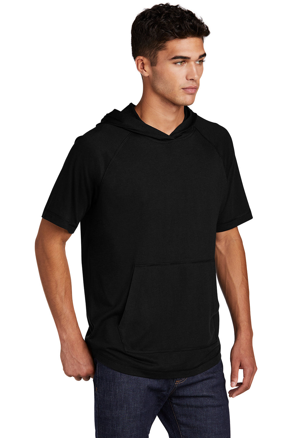 Sport-Tek Mens Moisture Wicking Short Sleeve Hooded T-Shirt Hoodie - Black