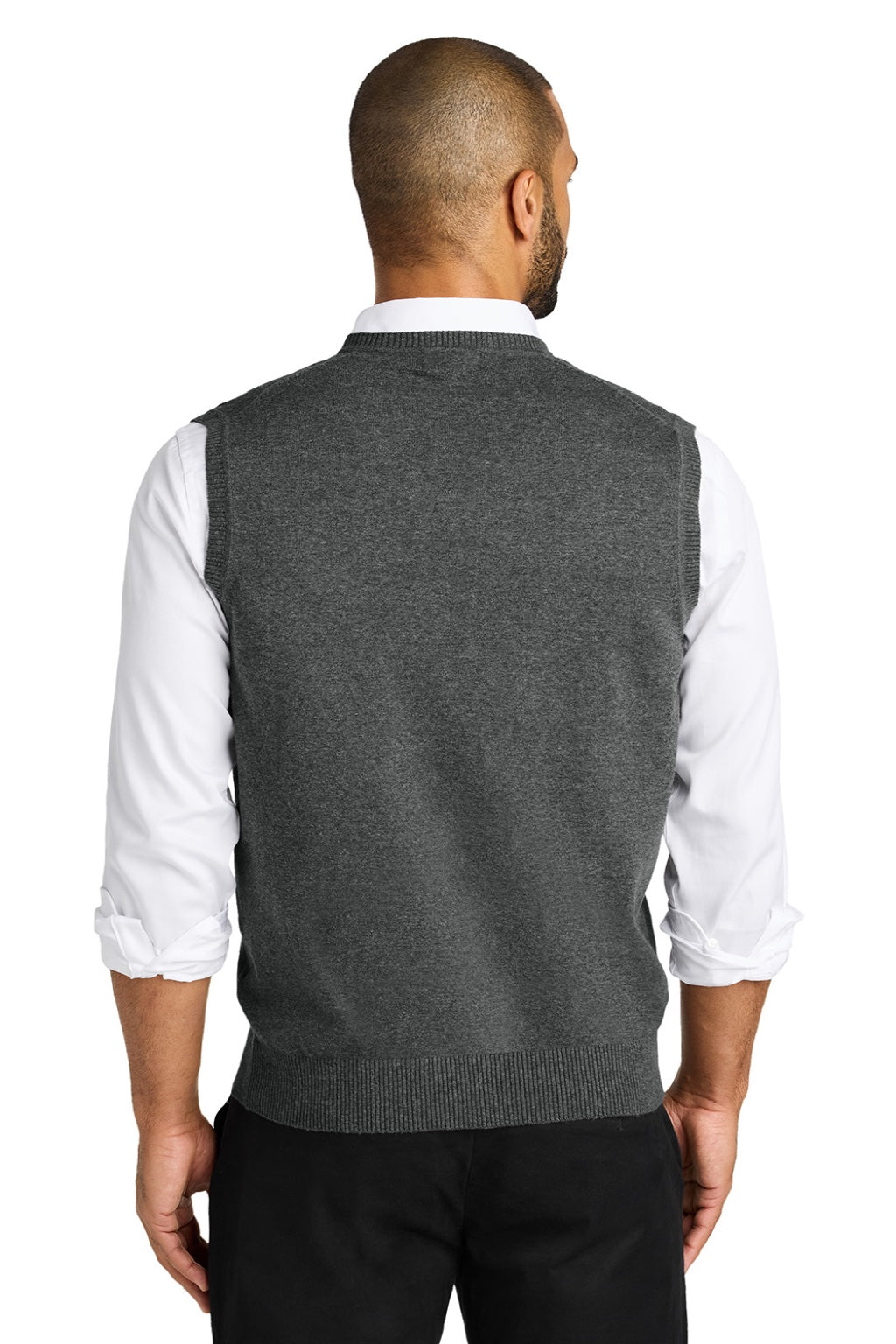 Mens Easy Care V-Neck Sweater Vest - Heather Charcoal Grey