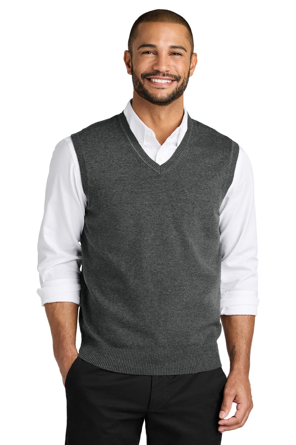Mens Easy Care V-Neck Sweater Vest - Heather Charcoal Grey