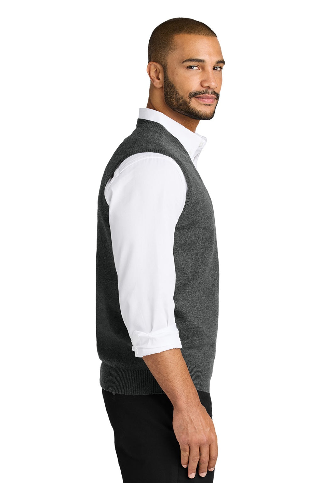 Mens Easy Care V-Neck Sweater Vest - Heather Charcoal Grey