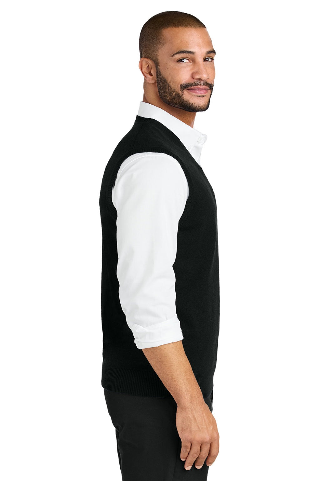 Mens Easy Care V-Neck Sweater Vest - Deep Black