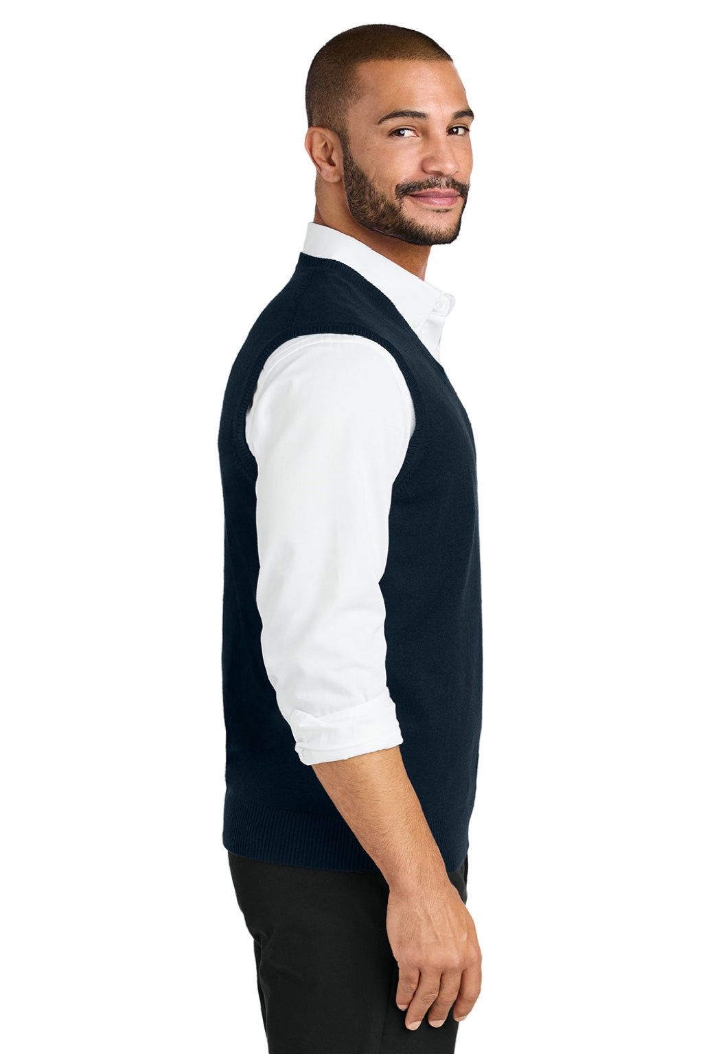 Mens Easy Care V-Neck Sweater Vest - River Navy Blue