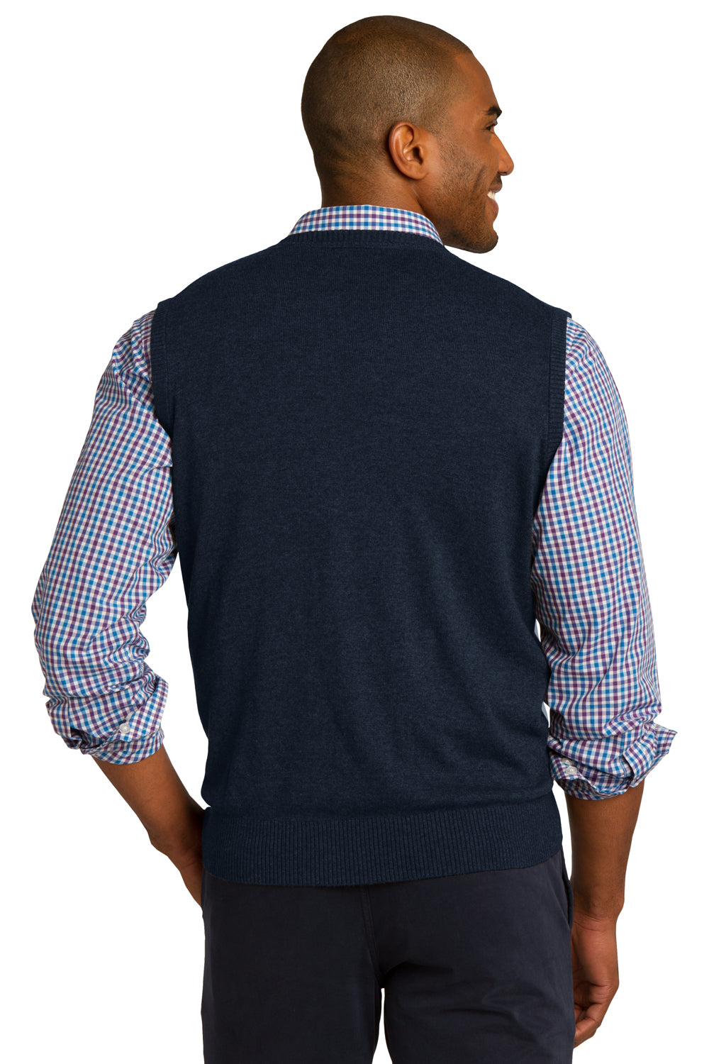 Mens V-Neck Sweater Vest - Navy Blue - Closeout