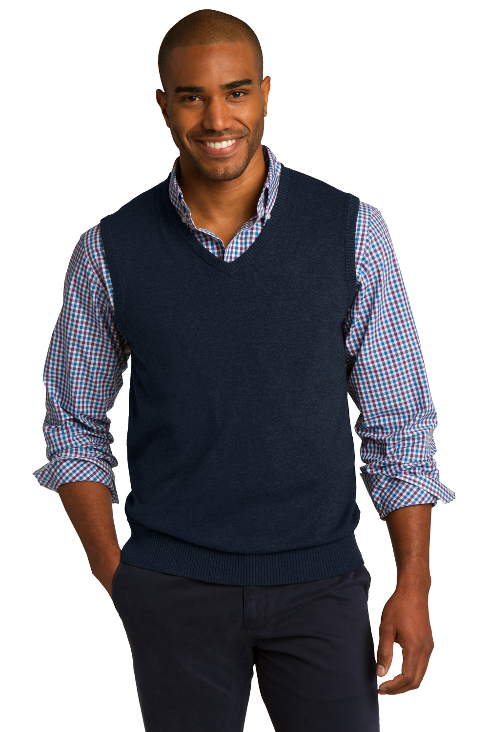 Mens V-Neck Sweater Vest - Navy Blue - Closeout
